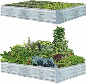 FOYUEE Galvanized Raised Garden Beds, 8x4x1ft, 2 Pack