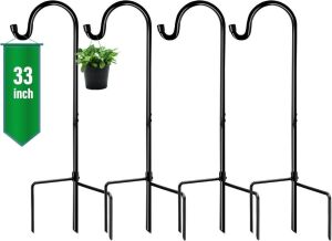 GOFORWILD Shepherd Hook 4 Pack Black, 33 inches Tall