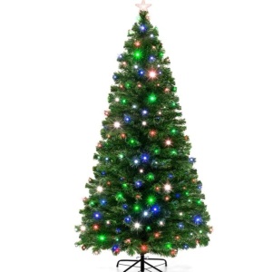 Pre-Lit Fiber Optic Pine Christmas Tree w/ Multicolor & LED Lights 7ft