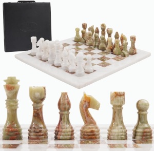 Radicaln Marble Chess Set with Storage Box 15 Inches White and Green Onyx Handmade Board Game 2 Player Classic Chess Sets for Adults- 1 Chess Board & 32 Chess Pieces - Chess Game