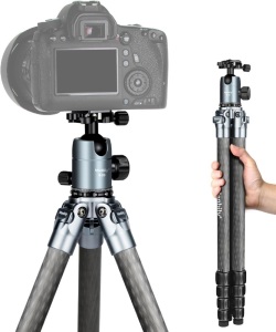 Manbily Compact Carbon Fiber Tripod 63 inches Sturdy Camera Tripod with 360° Ball Head for DSLR, No Center Column, 28mm Leg, Max Load 33 lbs（WZ-285C）