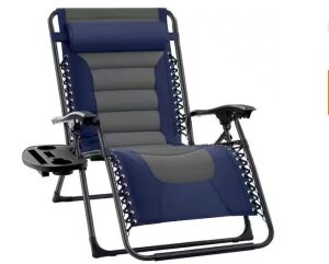 Oversized Padded Zero Gravity Chair, Folding Recliner w/ Headrest, Side Tray