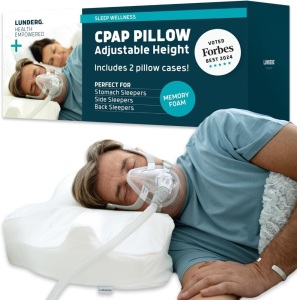 Lunderg CPAP Pillow for Side Sleepers - Includes 2 Pillowcases - Adjustable Memory Foam Pillow for Sleeping on Your Side, Back & Stomach - Reduce Air Leaks & Mask Pressure for a Better Sleep