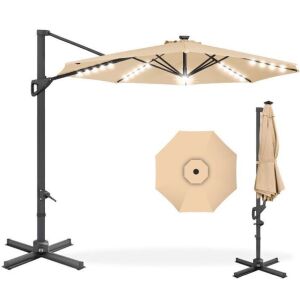 360-Degree Solar LED Cantilever Offset Patio Umbrella w/ Tilt - 10ft 