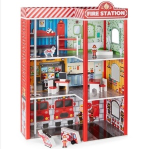 32in Kids 3-Story Pretend Fire Station Play Set w/ 2 Vehicles, Accessories