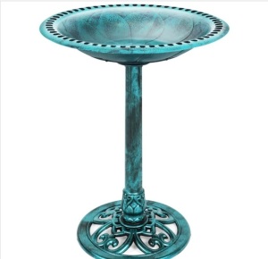 Vintage Outdoor Garden Bird Bath w/ Fleur-de-Lis Accents