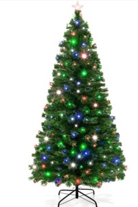 Pre-Lit Fiber Optic Pine Christmas Tree w/ Multicolor & LED Lights 7ft