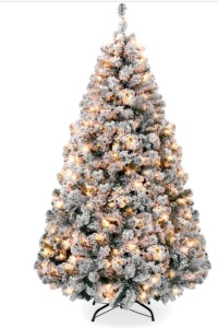 Pre-Lit Snow Flocked Artificial Pine Christmas Tree w/ Warm White Lights 6ft