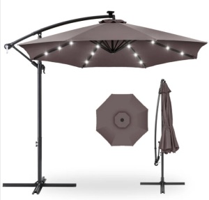 Solar LED Offset Hanging Patio Umbrella w/ Crank Tilt Adjustment - 10ft