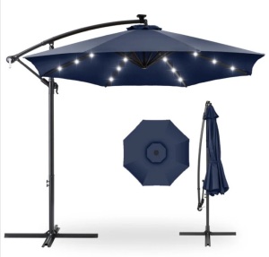 Solar LED Offset Hanging Patio Umbrella w/ Crank Tilt Adjustment - 10ft