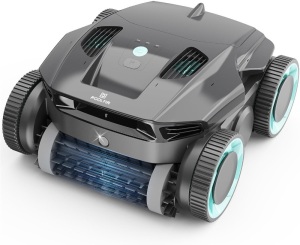 Cordless Robotic Pool Cleaner - Automatic Pool Vacuum Robot with Wall Climbing - 120 Mins Runtime, Quad-Motor Powerful Suction, Self-Parking, for In Ground Pool Up to 1500 sq. ft, Black