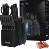 Knife Set, 15 Pieces Kitchen Knife Sets with Block, Built-in Sharpener, Dishwasher Safe, Anti-slip Ergonomic Handle, Knife Block Set for Chopping, Slicing, Dicing & Cutting, Black