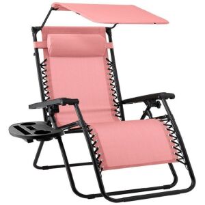 Folding Zero Gravity Recliner Patio Lounge Chair w/ Canopy, Side Tray