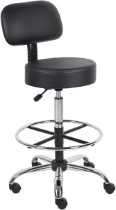 Boss Office Products Drafting Stool with Back, Black - Appears New 