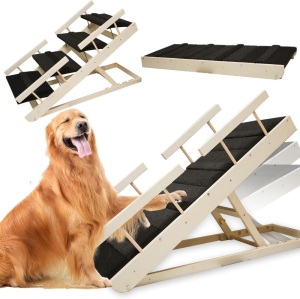 2-in-1 Dog Ramp with 4 Remoable Guardrails, 15"- 24" Height Adjustable Dog Ramp up to 200lbs 