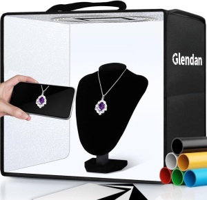 Glendan Portable Photo Studio Light Box,12"x12" Professional Dimmable Shooting Tent Kit with 112 LED Lights & 6 Backdrops for Jewelry and Small Items Product Photography