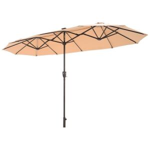 13Ft Double-Sided Umbrella, Solar Powered LED Lights, Adjustable Crank