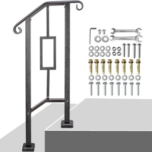 Handrails for Outdoor Steps,Luxury Heavy Duty Handrail Stair Railing Double Post Handrail Fits 1-2 Steps with Installation Kit Wrought Mattle Iron Handrail for Concrete Steps, Porch Steps