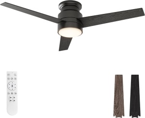 warmiplanet Flush Mount Ceiling Fans with Lights and Remote Control, 52-Inch,3 CCT Dimmable Light, Reversible Noiseless 6 Speeds DC Motor, Timer, Black, 3-Blades