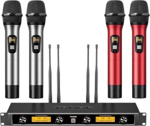  TONOR Wireless Microphones System with 4x10 Channels, Dynamic Handheld Mics, 4 Antennas for 295FT Long Distance