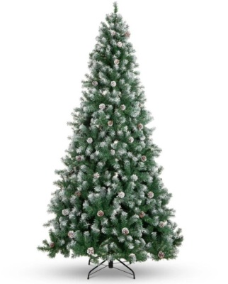 Pre-Decorated Christmas Tree w/ Pine Cones, Flocked Branch Tips 6ft