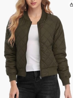 xs andy & natalie Women's Bomber Jacket 2023 Fashion Qulited Casual Jackets Long Sleeve Zip up Bomber Jacket with Pockets