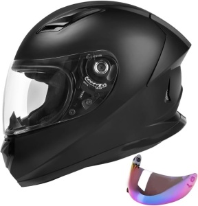 DOT Lightweight Full Face Motorcycle Helmet with Extra Tinted Visor, Matte Black, Small 