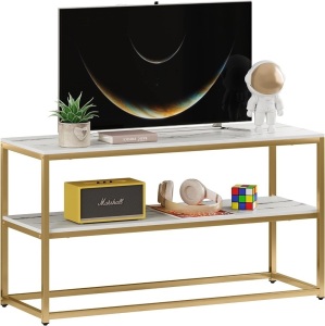 Function Home 42" TV Stand, White Marble/Gold