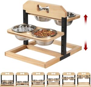 CILXGQLN Elevated Dog Bowl Stand, 4 Stainless Steel Bowls