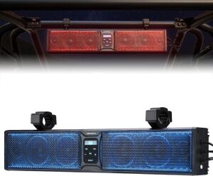  KEMIMOTO 6-Speaker Metal UTV Sound Bar Waterproof Bluetooth Music Sync Multicolor Lights 26-inch SxS Speakers Wireless Control for UTV Golf Cart w/ 1.75 in - 2.25 in Roll Bar 