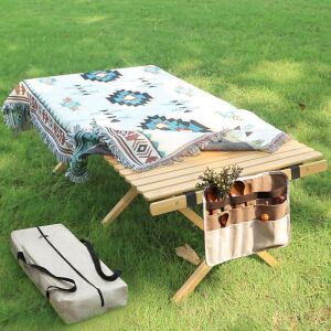 HUIHUIBI Portable Low Bamboo Folding Picnic Table, 4ft - Cut in Carry Bag