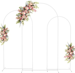 Fomcet Wedding Arch Backdrop Stand Set of 3 White Metal Arched Backdrop Stand 7.2FT & 6.6FT & 6FT Balloon Arch Frame for Wedding Ceremony Birthday Party Baby Shower Anniversary Decoration