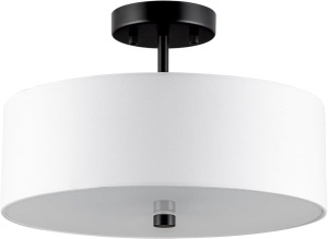 3-Light Semi Flush Mount Ceiling Light Fixture, 13" Black Drum Light, Modern Close to Ceiling Light with White Fabric Shade Lamps for Bedroom Living Dining Room Kitchen Hallway Entryway