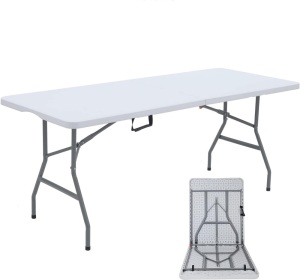 180CZ Folding Table 6 Foot Plastic Folding Table Indoor & Outdoor for Picnic, BBQ, Party, with Powder Coated Steel Legs and Built in Carry Handle