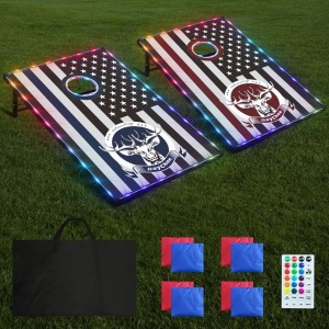 RayChee LED Cornhole Set, 4'x2'/3'x2'Regulation Size Cornhole Boards Games Set, Corn Holes Outdoor Game, Corn Hole Game Set w/ 2 Boards, 8 Beans Bags for Backyard, Beach, Lawn