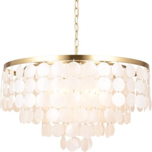 ALICE HOUSE 24" Dining Room Chandeliers, Brushed Brass Finish, 5 Light Coastal Ceiling Hanging Light for Kitchen, Living Room, Bathroom and Bedroom, ETL Listed, AL2608-P5