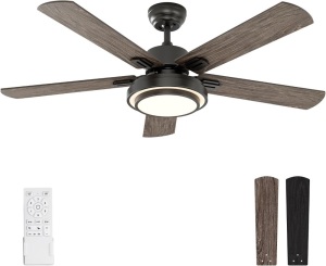 warmiplanet Ceiling Fans with Lights and Remote Control, 52 Inch, 6 Speeds Reversible DC Motor, 3 Color Dimmable Light, Timer, Noiseless, Black, 5 Blades