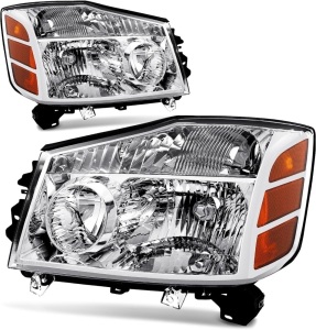 Headlight Assembly Fit for 2004-2015 Nissan Titan / 2005-2007 Armada Driver Side and Passenger Side (Chrome Housing Amber Reflector)