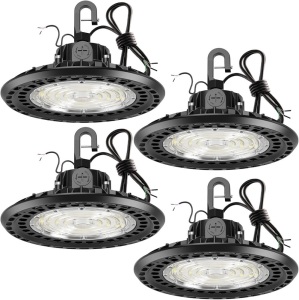 4 Packs High Bay LED Lights, High Bay Led Shop Lights for Warehouse Barn Factory, 5000K Daylight, 240W, 100-277V, Dimmable 0-10V, Waterproof, Commercial Bay Lighting, Super Bright, UL,Black