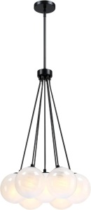 Modern Globe Black Chandelier Milky Glass Shade Sputnik Ceiling Light Fixture, Mid Century Bubble Dining Room Pendant Light, Hanging Island Light for Kitchen Bedroom Entryway Over Table