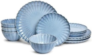 Frill 12-Piece Casual Reactive Blue Dinnerware Set (Service for 4)