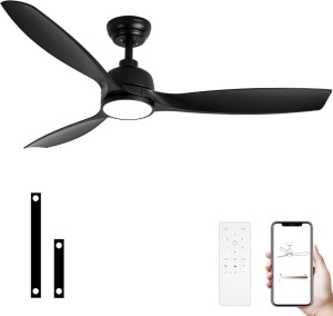 52 Inch Ceiling Fan with Lights, Black Modern Ceiling Fan with Remote/APP Control Dimmable 3-Color Temperature,2 Rods, Low Profile Ceiling Fan Light for Indoor/Outdoor