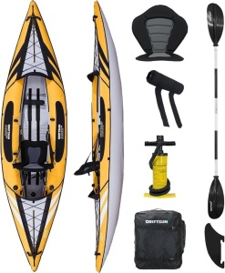 Driftsun Almanor Inflatable Kayak - Inflatable Touring Kayak - Inflatable 1 and 2 Person Kayaks for Adults with EVA Padded Seats, High Back Support, Paddles, Pump (1 Person, 2 Person, 2 Plus 1 Child)