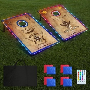 RayChee LED Cornhole Set, 4'x2'/3'x2'Regulation Size Cornhole Boards Games Set, Corn Holes Outdoor Game, Corn Hole Game Set w/ 2 Boards, 8 Beans Bags for Backyard, Beach, Lawn