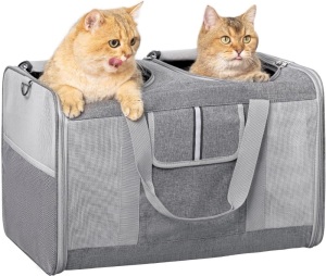 Sedioso Large Cat Carrier for 2 Cats, 21.7x 13.8x 13.8in Pet Carrier for Cat and Dog Up to 38lbs, All-Sided Mesh Cat Carrier with Great Ventilation, Portable Soft Sided Pet Carrier for Traveling(Grey)