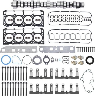 NON MDS Lifters Camshaft Cam Kit with Plugs, Head Gasket for 2005-2008 Dodge Ram 1500 Chrysler Jeep Grand Cherokee 5.7 HEMI 53022064AA