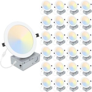  8" Ultra Thin LED Recessed Lighting with Junction Box, 3000K/4500K/6000K Selectable, 1800LM Dimmable, 24 Pack 