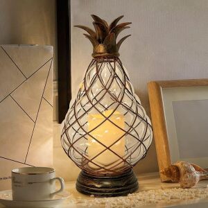 MOZEAL Glass Pineapple Lantern with Flameless Candle 