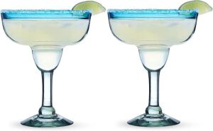 Segunda Vida Primavera Blue Rim Margarita Glasses, 10oz, Set of 2 