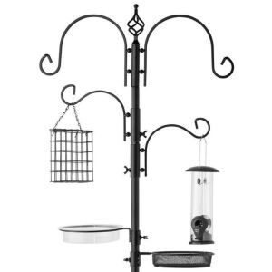 4-Hook Bird Feeding Station, Steel Feeder Stand w/ 2 Bird Feeders - 91in